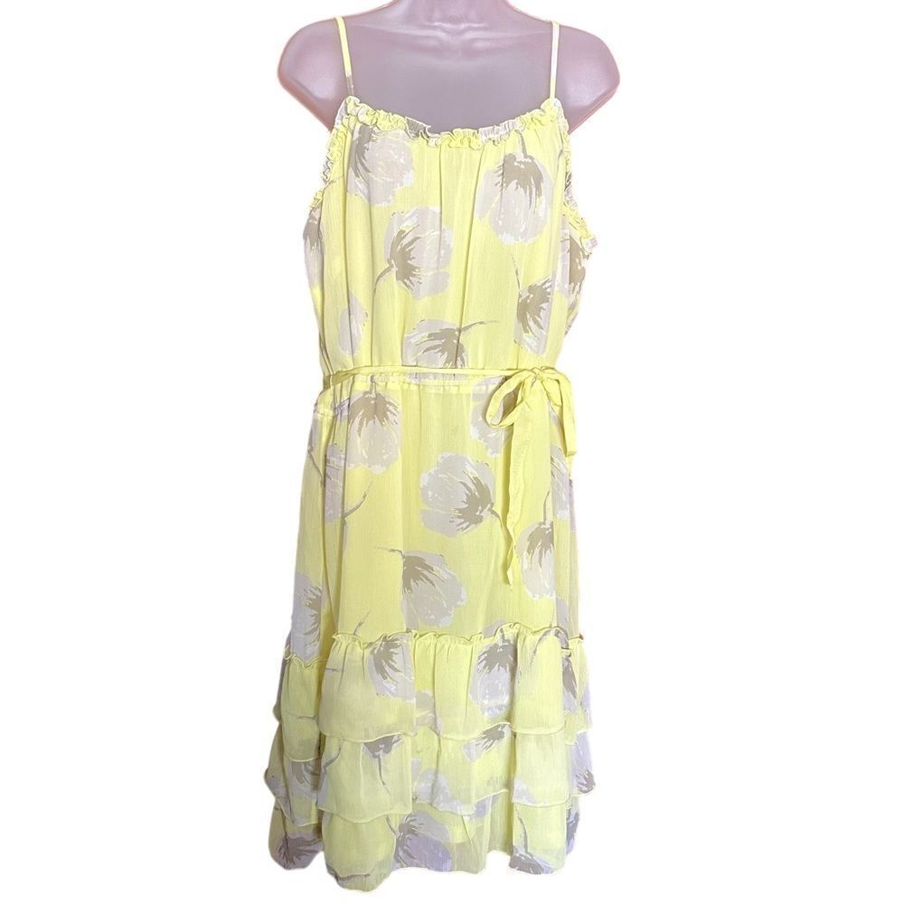 Old Navy Neon Yellow Floral Cami Boho Sundress Summer Preppy Midi Flowy Dress